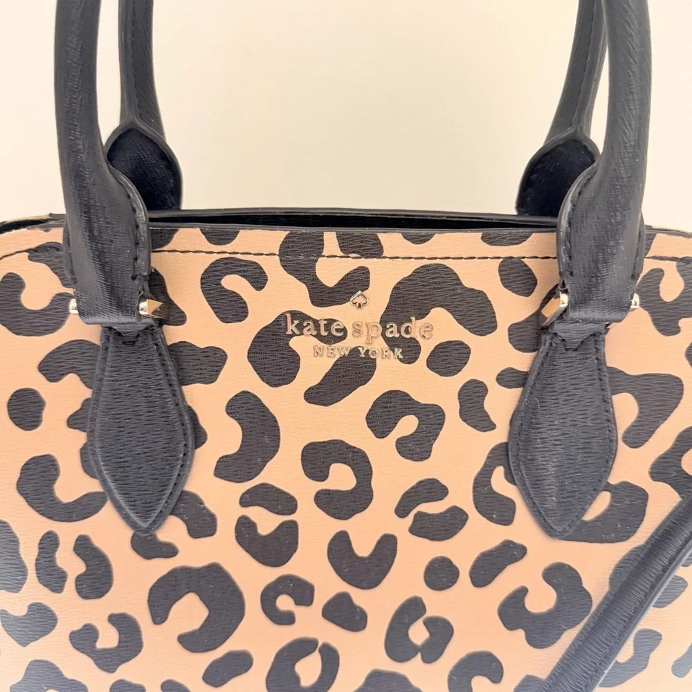 Kate Spade Darcy Graphic Leopard Small Satchel Crossbody Bag Black Trim office